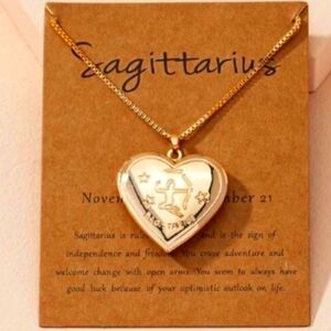 SAGITTARIUS GOLD ZODIAC HEART LOCKET NECKLACE
